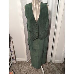 Vtg. Bryn Connelly Green Suede Vest & Matching Maxi Skirt Sz. 10 Western Y2K 90'